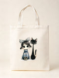 Midnight Duo Girl & Cat Canvas Tote Bag