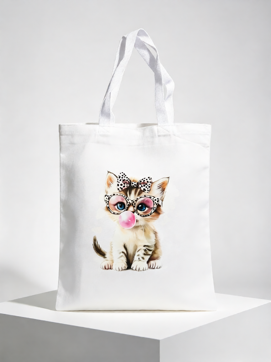 Bubblegum Kitty Canvas Tote Bag