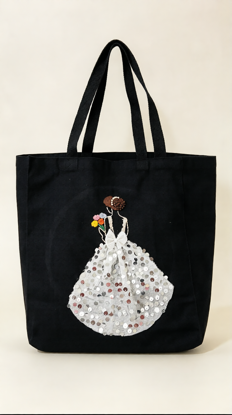 Sequin Elegance Handmade Embroidered Tote Bag