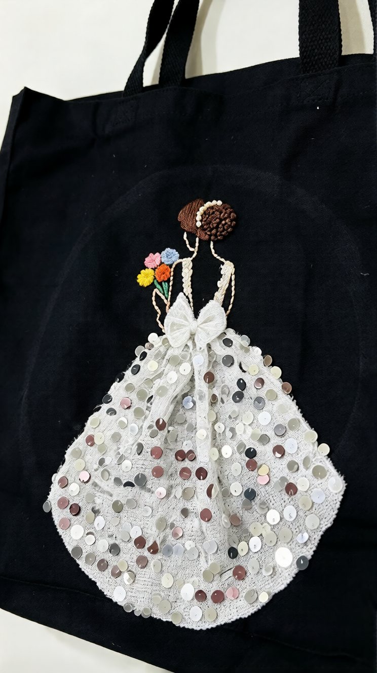 Sequin Elegance Handmade Embroidered Tote Bag
