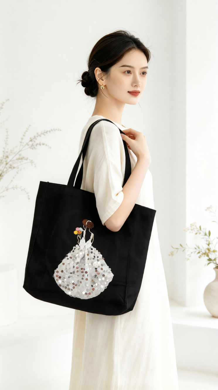 Sequin Elegance Handmade Embroidered Tote Bag